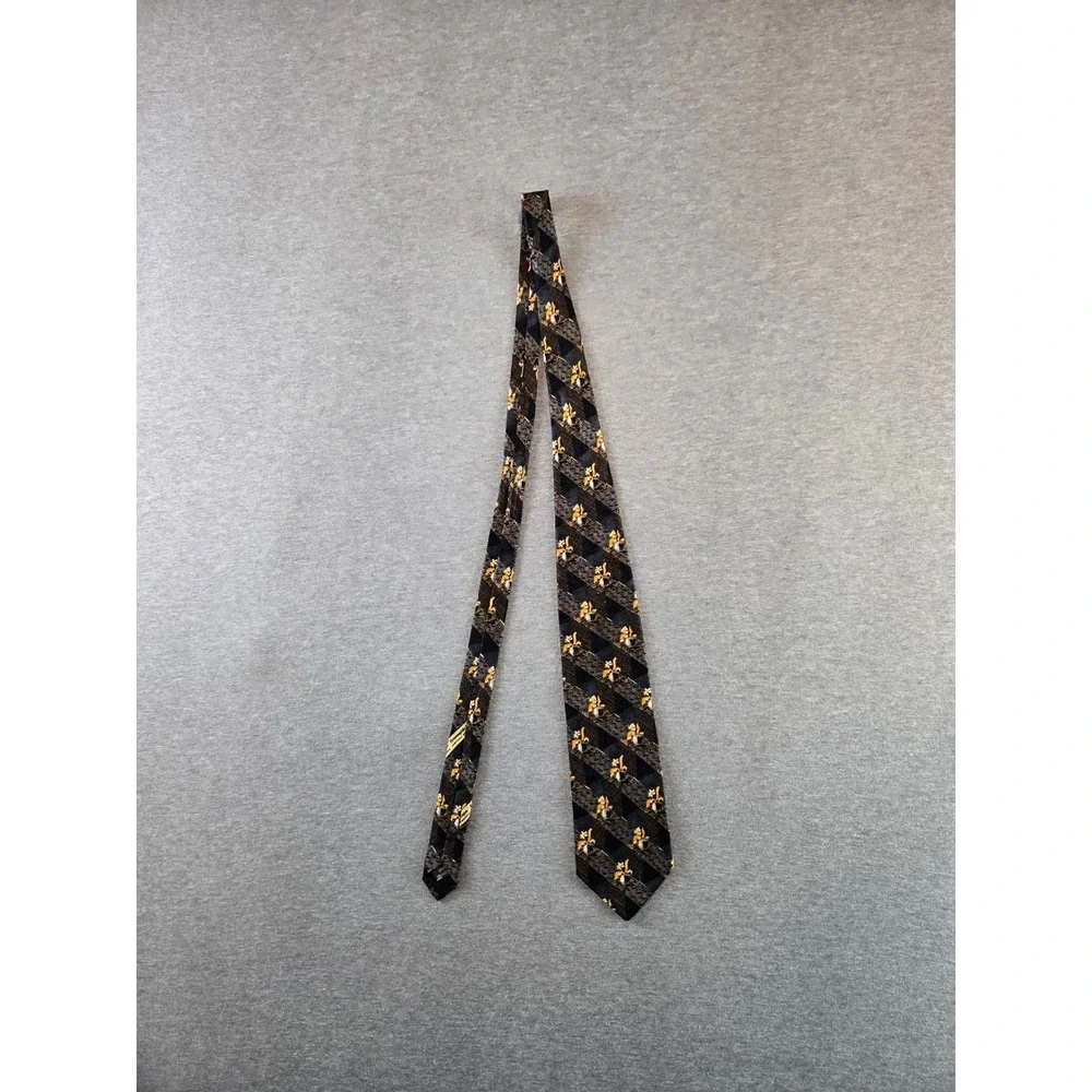 Ermenegildo Zegna Silk Necktie Mens OS Black Gold Geometric Floral Made in Italy